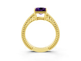 Yellow gold Princess Cut Amethyst Ring with Milgrain Pavé Band and Four-Prong Setting_15
