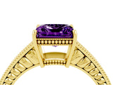 Yellow gold Princess Cut Amethyst Ring with Milgrain Pavé Band and Four-Prong Setting_16
