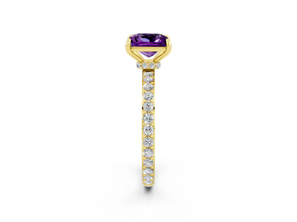Yellow gold Princess Cut Amethyst Pavé Engagement Ring with Round  Accents and Prong Setting