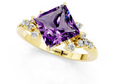 Yellow gold Princess Cut Amethyst Ring with Side Stones and Four-Prong Setting_37