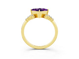 Yellow gold Princess Cut Amethyst Ring with Side Stones and Four-Prong Setting_39