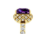 Yellow gold Princess Cut Amethyst Scalloped Halo Engagement Ring with Round Shared Prong Band_17