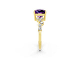 Yellow gold Princess Cut Amethyst Scattered Round Accent Ring with Prong Setting_26
