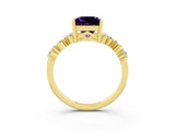 Yellow gold Princess Cut Amethyst Scattered Round Accent Ring with Prong Setting_27