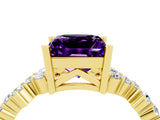 Yellow gold Princess Cut Amethyst Scattered Round Accent Ring with Prong Setting_28