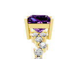 Yellow gold Princess Cut Amethyst Scattered Round Accent Ring with Prong Setting_29