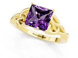Yellow gold Princess Cut Amethyst Solitaire Celtic Knot Ring with Four-Prong Setting_13