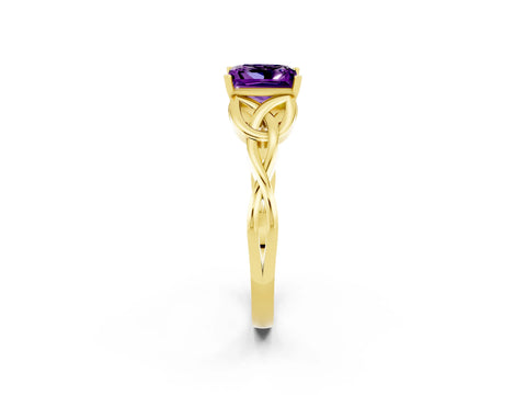 Yellow gold Princess Cut Amethyst Solitaire Celtic Knot Ring with Four-Prong Setting_14
