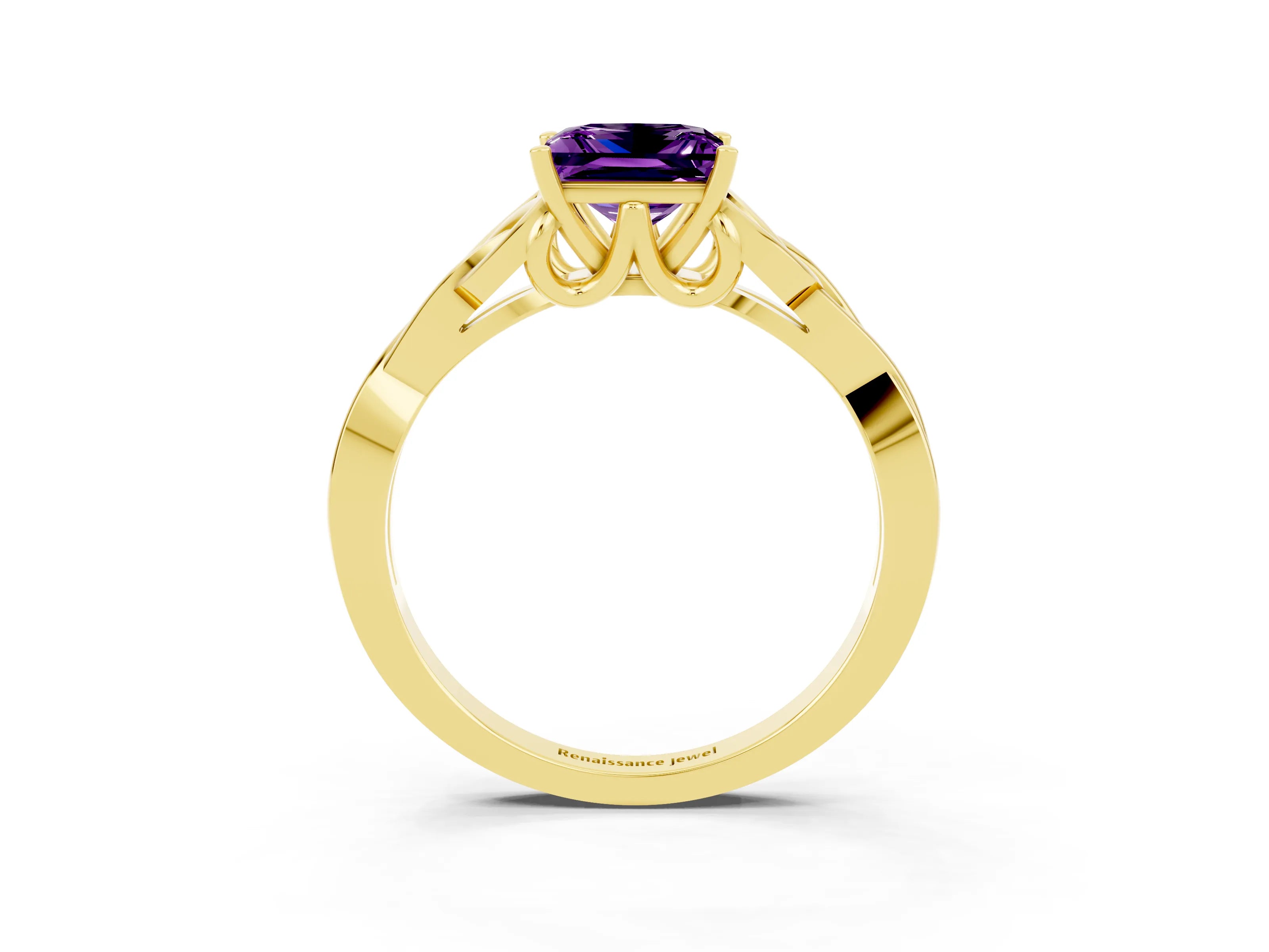 Yellow gold Princess Cut Amethyst Solitaire Celtic Knot Ring with Four-Prong Setting_15