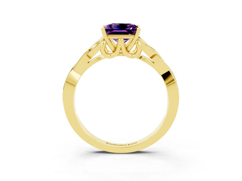 Yellow gold Princess Cut Amethyst Solitaire Celtic Knot Ring with Four-Prong Setting_15