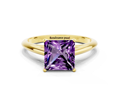 Yellow gold Princess Cut Amethyst Solitaire Engagement Ring with Cathedral Setting and Four-Prong Mount_12