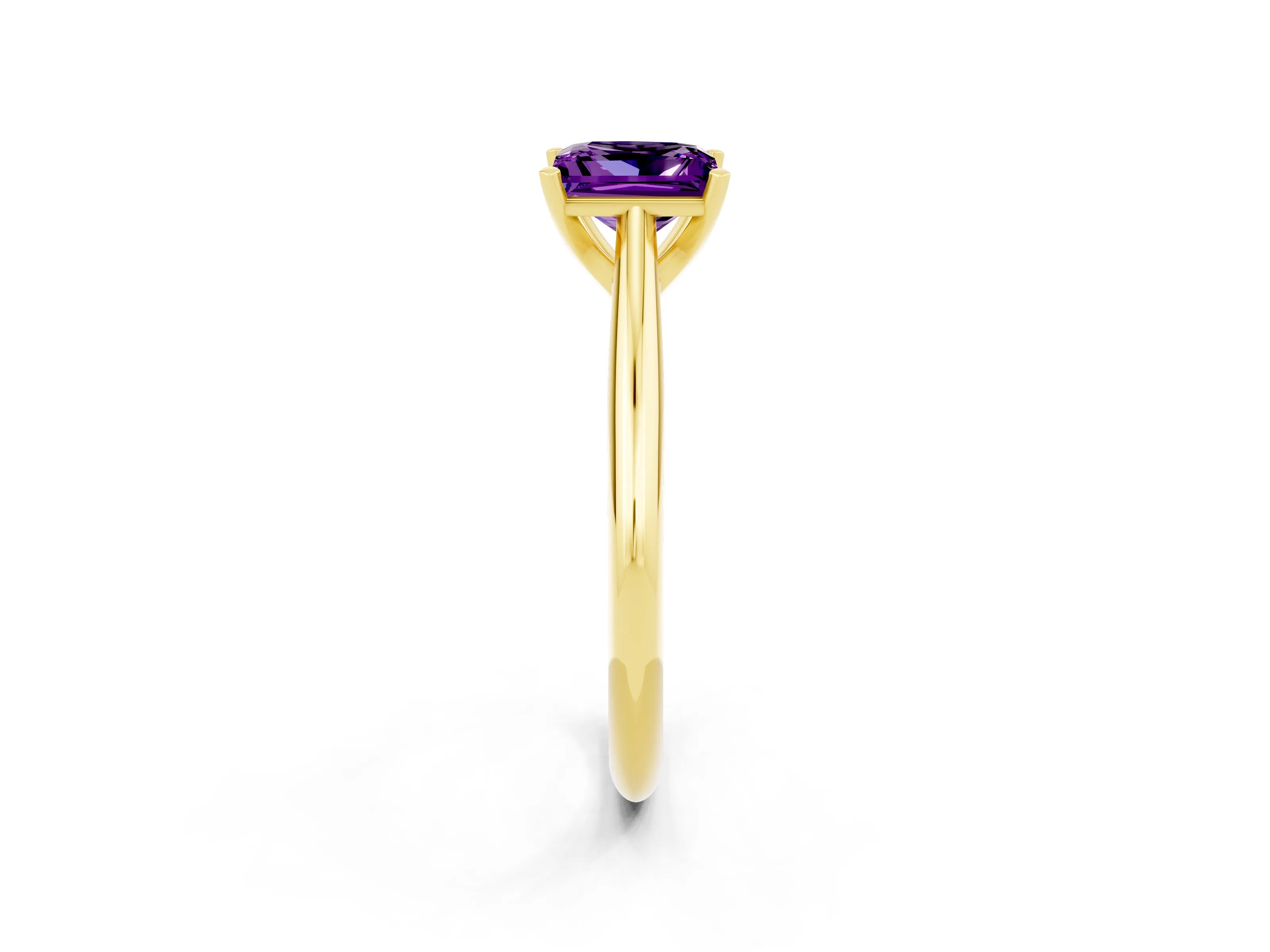 Yellow gold Princess Cut Amethyst Solitaire Engagement Ring with Cathedral Setting and Four-Prong Mount_14