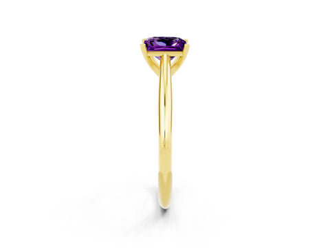 Yellow gold Princess Cut Amethyst Solitaire Engagement Ring with Cathedral Setting and Four-Prong Mount_14