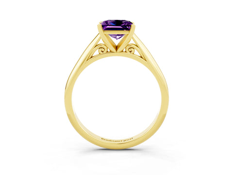 Yellow gold Princess Cut Amethyst Solitaire Engagement Ring with Cathedral Setting and Four-Prong Mount_15