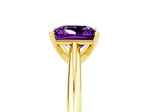 Yellow gold Princess Cut Amethyst Solitaire Engagement Ring with Cathedral Setting and Four-Prong Mount_17