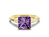Yellow gold Princess Cut Amethyst Solitaire Engagement Ring with Cathedral Setting and Four-Prong Mount_66