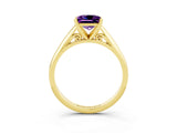 Yellow gold Princess Cut Amethyst Solitaire Engagement Ring with Cathedral Setting and Four-Prong Mount_69