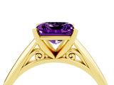 Yellow gold Princess Cut Amethyst Solitaire Engagement Ring with Cathedral Setting and Four-Prong Mount_70