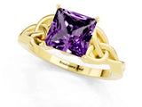 Yellow gold Princess Cut Amethyst Solitaire Engagement Ring with Celtic Knot Band and Four-Prong Setting_1
