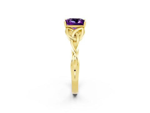 Yellow gold Princess Cut Amethyst Solitaire Engagement Ring with Celtic Knot Band and Four-Prong Setting_2