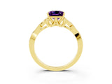 Yellow gold Princess Cut Amethyst Solitaire Engagement Ring with Celtic Knot Band and Four-Prong Setting_3