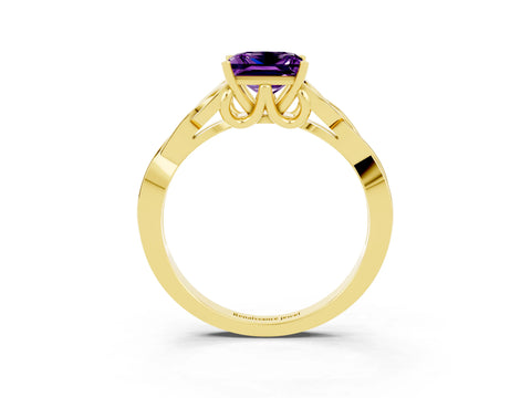Yellow gold Princess Cut Amethyst Solitaire Engagement Ring with Celtic Knot Band and Four-Prong Setting_3