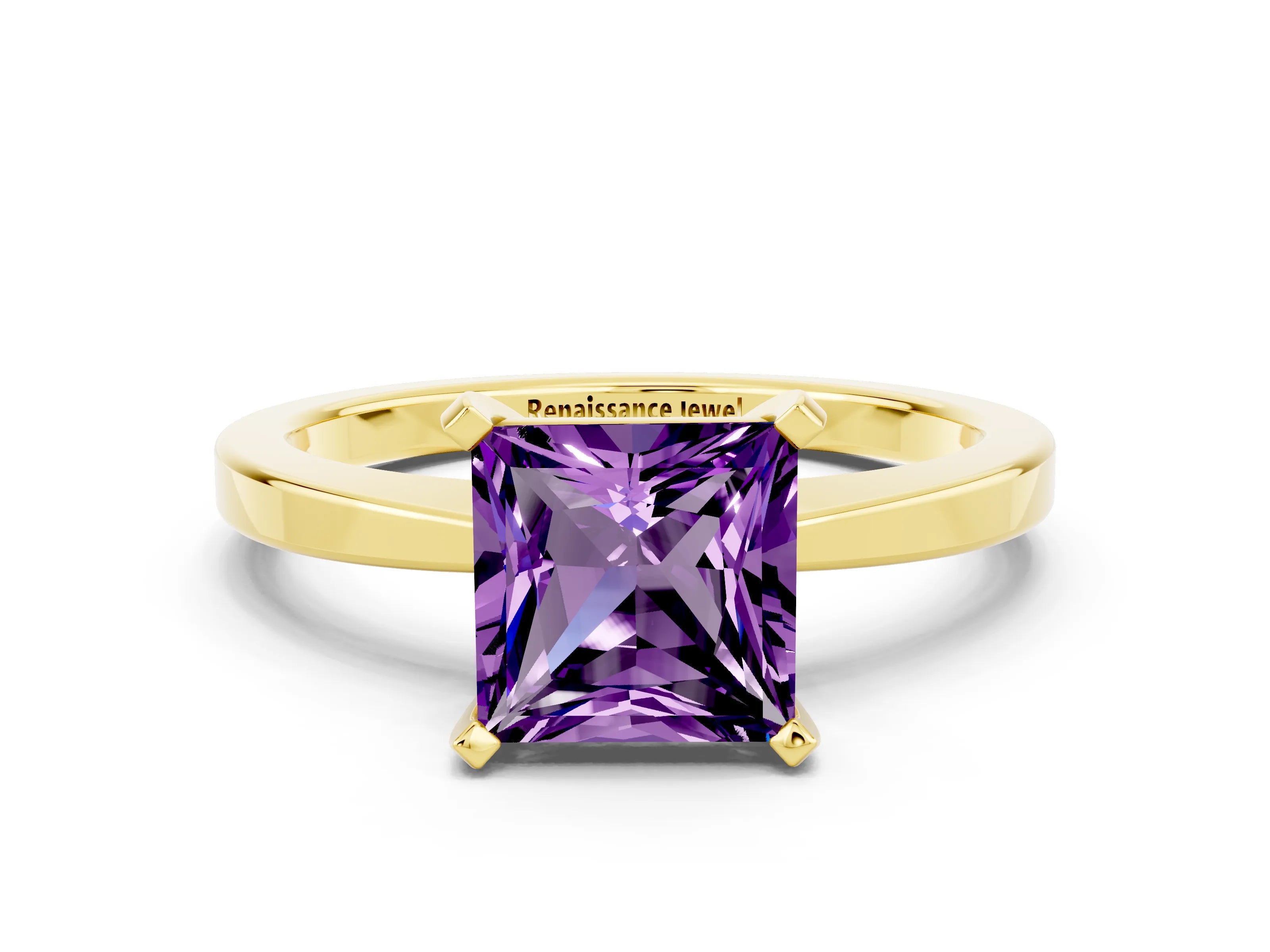 Yellow gold Princess Cut Amethyst Solitaire Engagement Ring with Classic Band and Four-Prong Setting_24