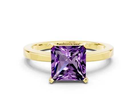 Yellow gold Princess Cut Amethyst Solitaire Engagement Ring with Classic Band and Four-Prong Setting_24