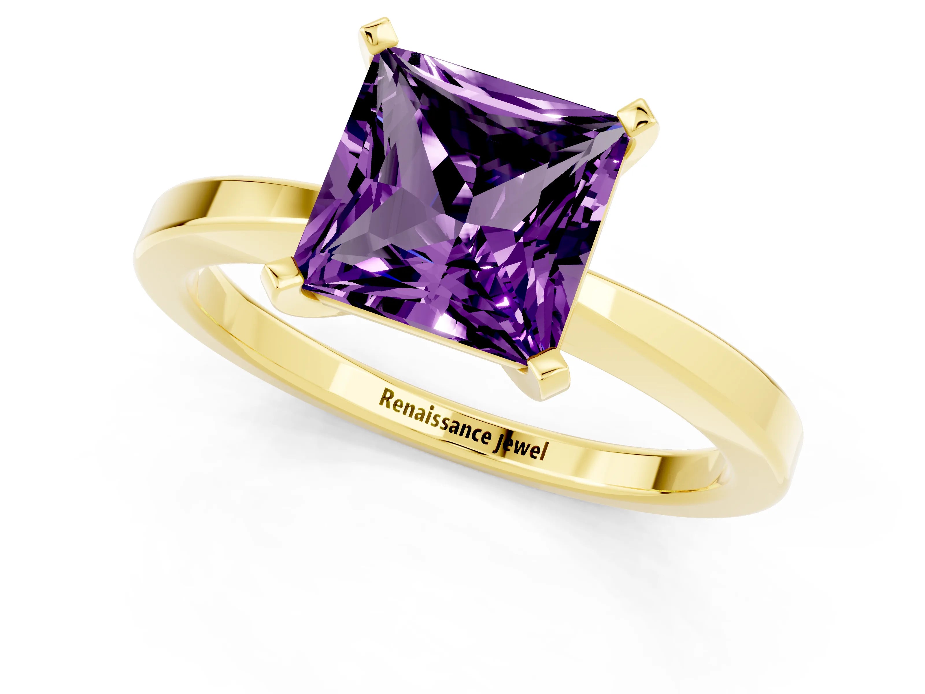 Yellow gold Princess Cut Amethyst Solitaire Engagement Ring with Classic Band and Four-Prong Setting_25