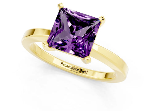 Yellow gold Princess Cut Amethyst Solitaire Engagement Ring with Classic Band and Four-Prong Setting_25
