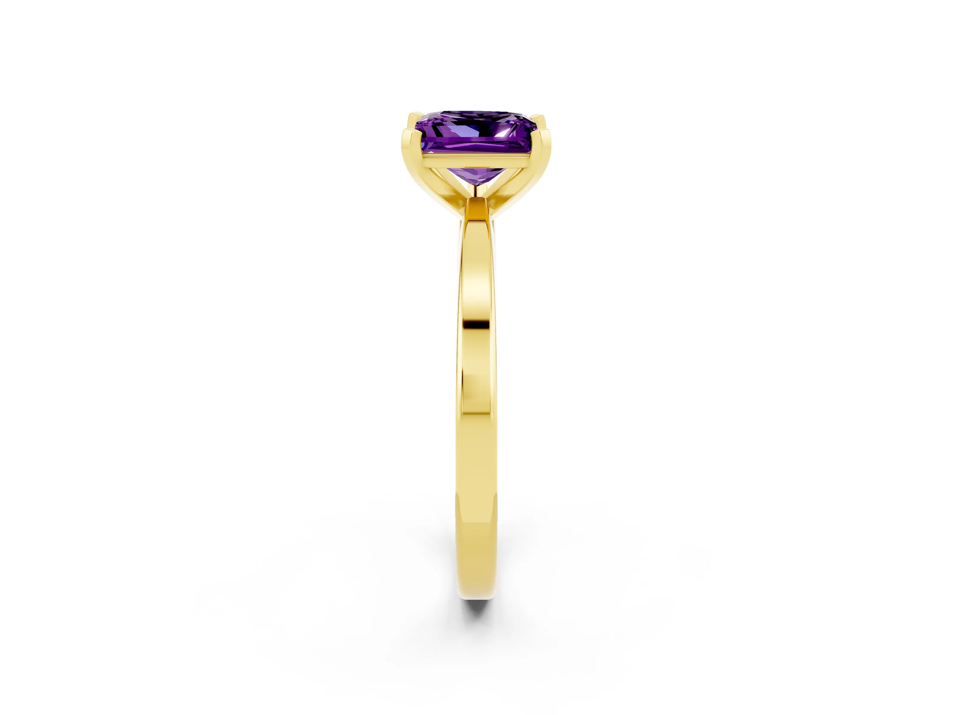 Yellow gold Princess Cut Amethyst Solitaire Engagement Ring with Classic Band and Four-Prong Setting_26