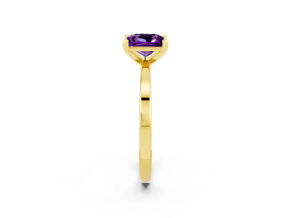 Yellow gold Princess Cut Amethyst Solitaire Engagement Ring with Classic Band and Four-Prong Setting