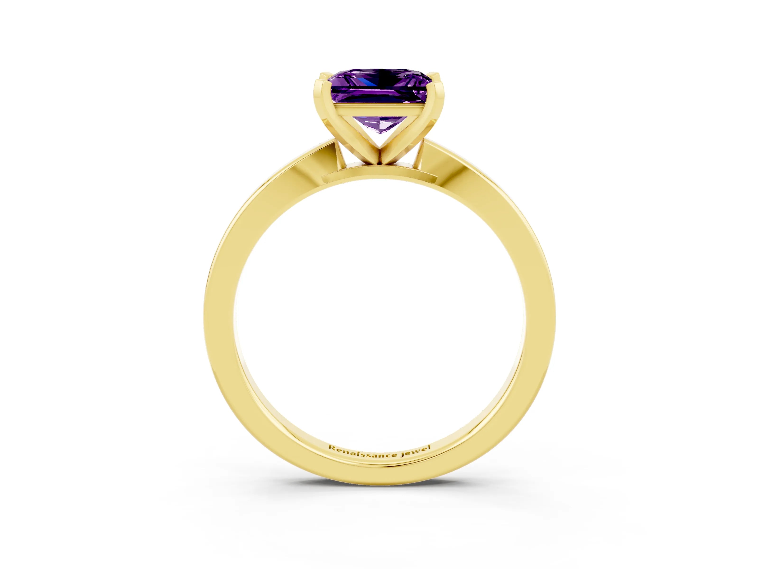 Yellow gold Princess Cut Amethyst Solitaire Engagement Ring with Classic Band and Four-Prong Setting_27