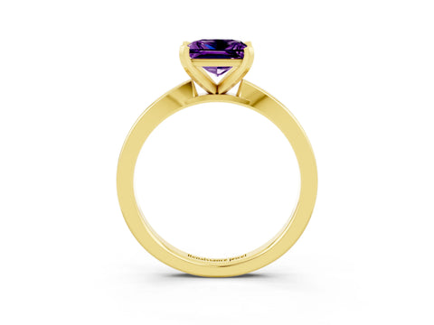 Yellow gold Princess Cut Amethyst Solitaire Engagement Ring with Classic Band and Four-Prong Setting_27