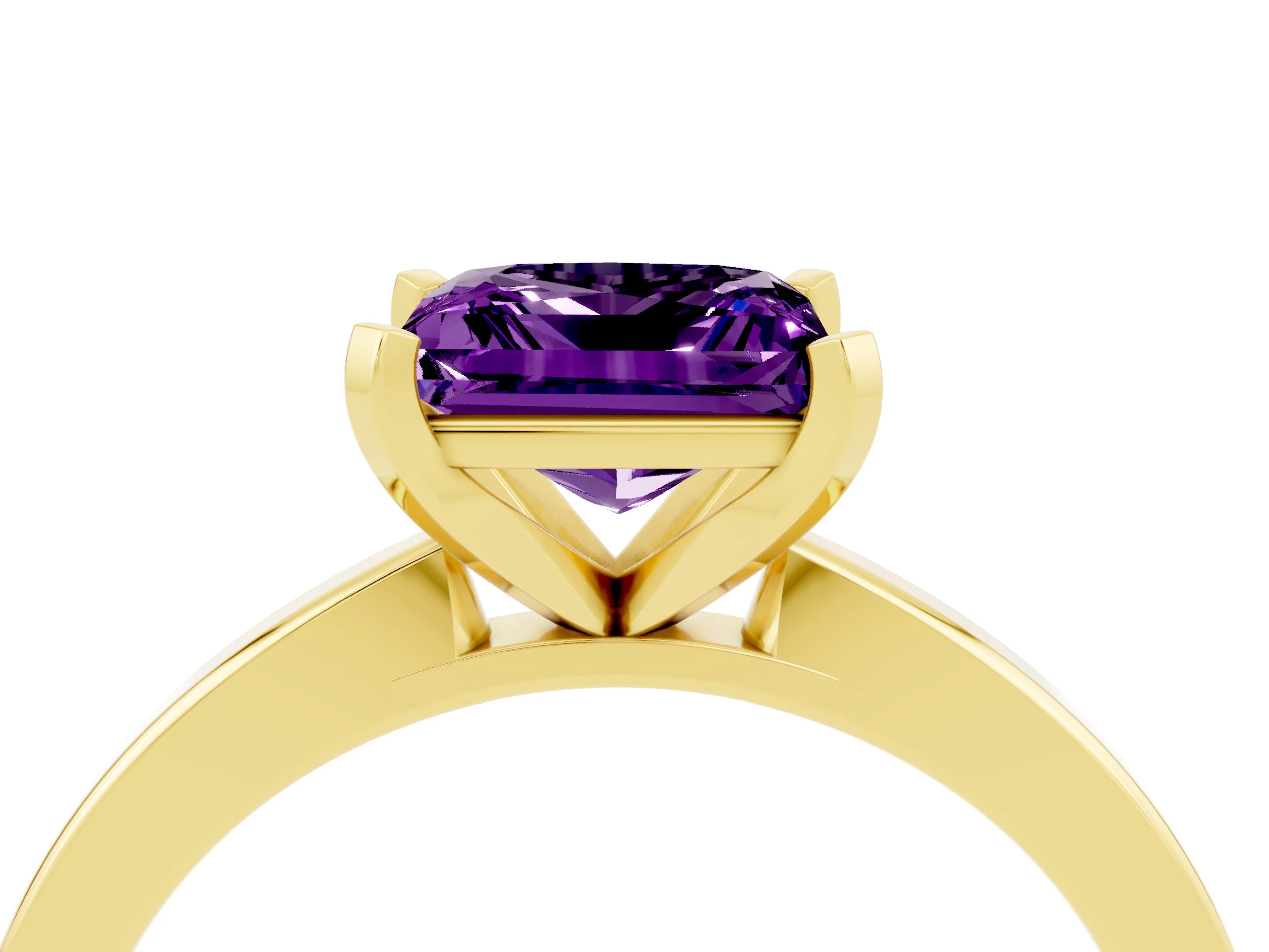 Yellow gold Princess Cut Amethyst Solitaire Engagement Ring with Classic Band and Four-Prong Setting_28