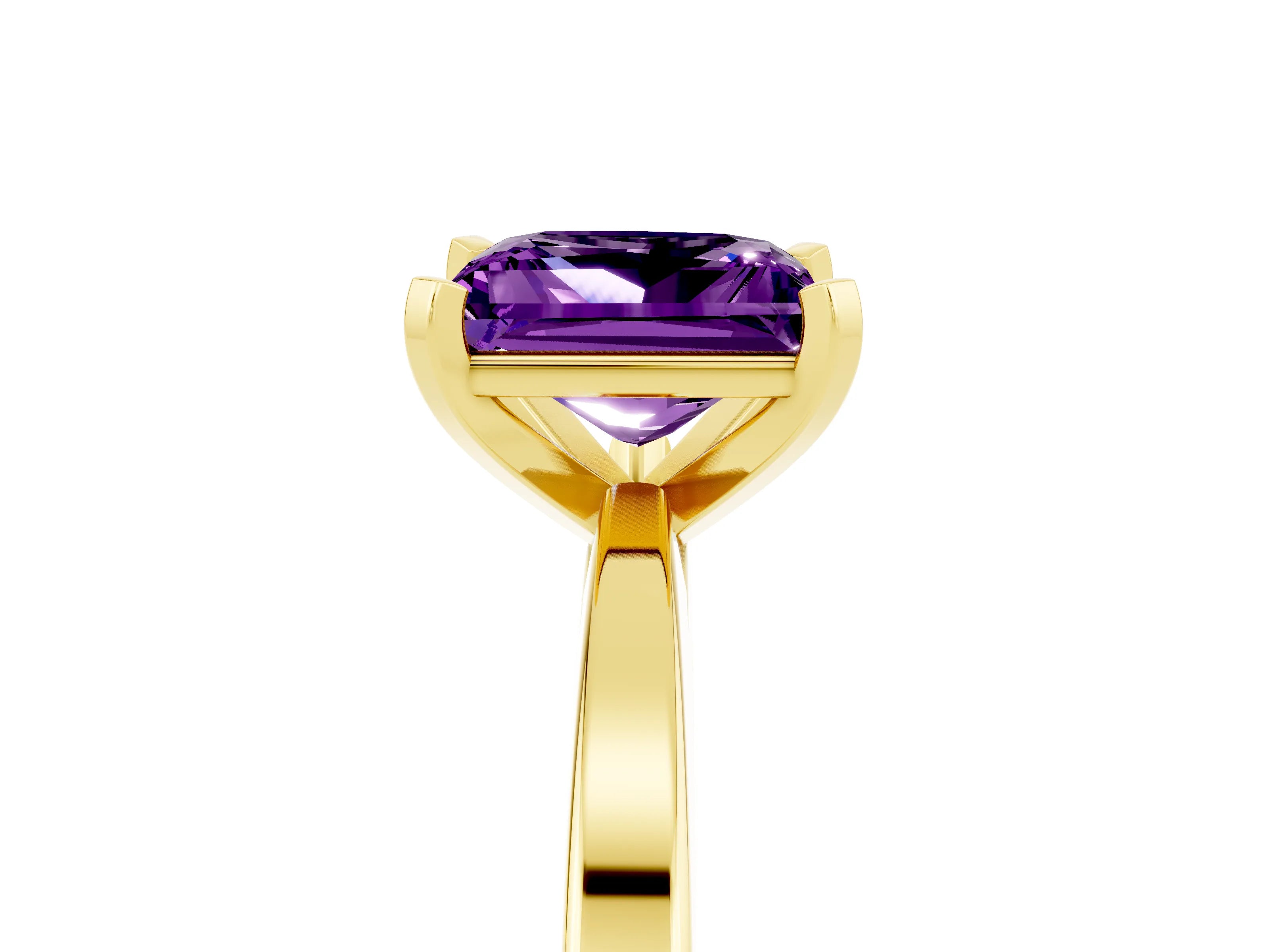 Yellow gold Princess Cut Amethyst Solitaire Engagement Ring with Classic Band and Four-Prong Setting_29