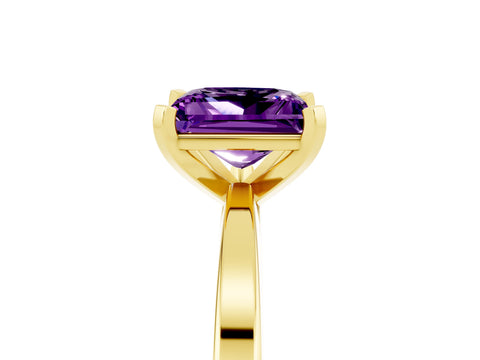 Yellow gold Princess Cut Amethyst Solitaire Engagement Ring with Classic Band and Four-Prong Setting_29