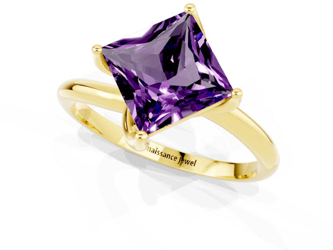 Yellow gold Princess Cut Amethyst Solitaire Engagement Ring with Four-Prong Setting and Classic Band_13
