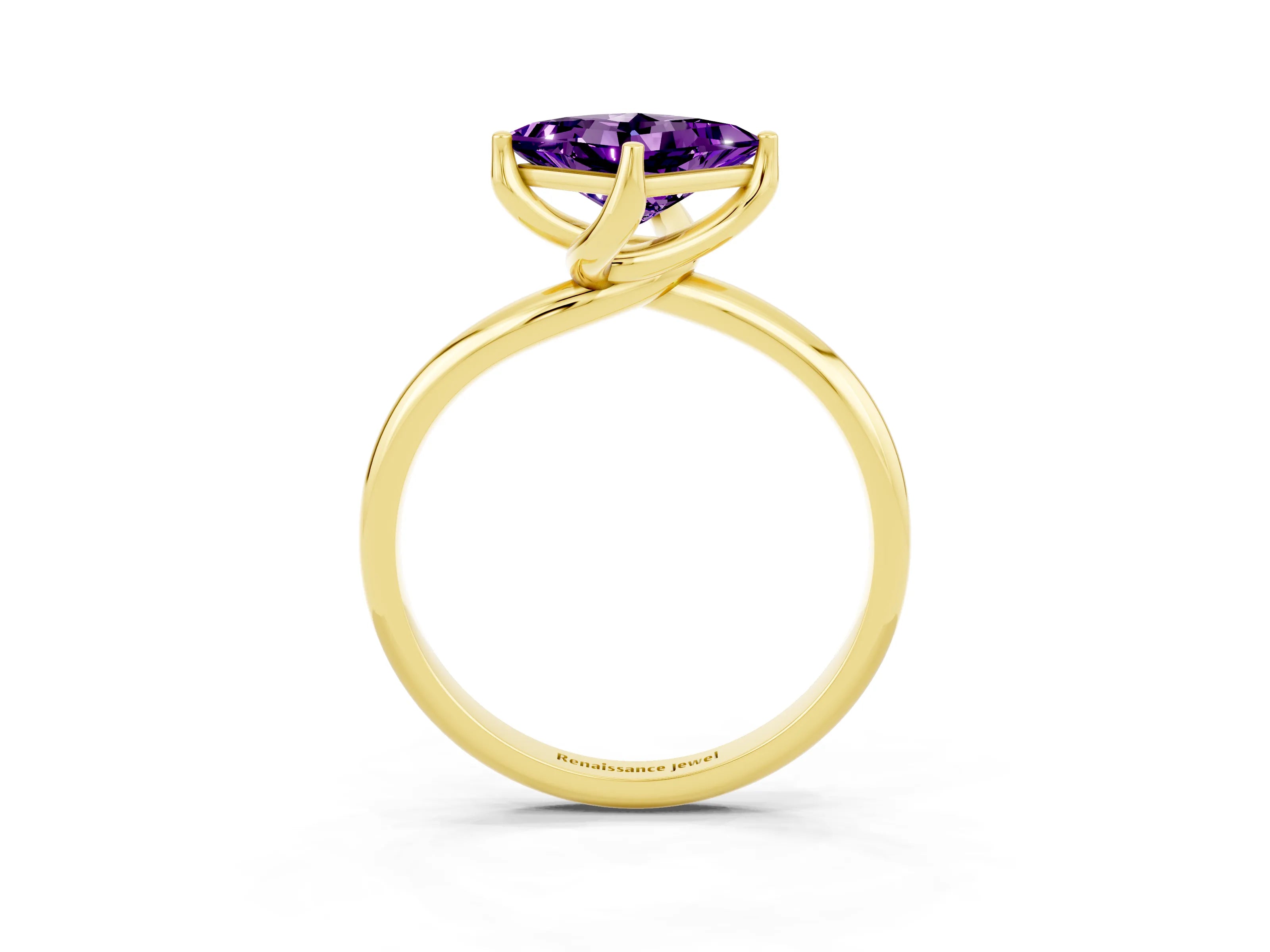 Yellow gold Princess Cut Amethyst Solitaire Engagement Ring with Four-Prong Setting and Classic Band_15
