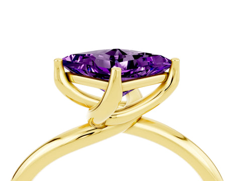 Yellow gold Princess Cut Amethyst Solitaire Engagement Ring with Four-Prong Setting and Classic Band_16