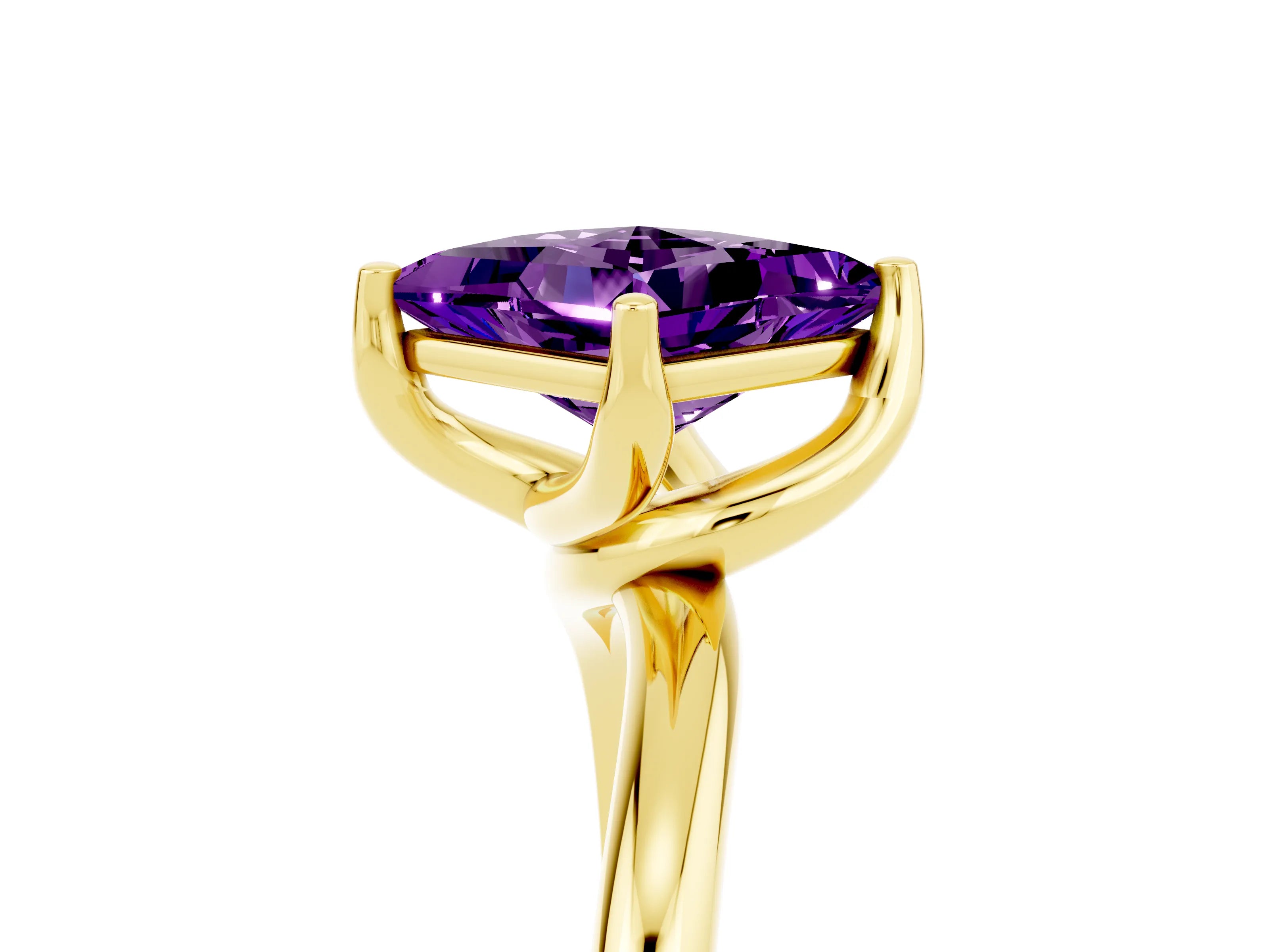 Yellow gold Princess Cut Amethyst Solitaire Engagement Ring with Four-Prong Setting and Classic Band_17
