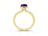 Yellow gold Princess Cut Amethyst Solitaire Engagement Ring with Pavé Band and Four-Prong Setting_3