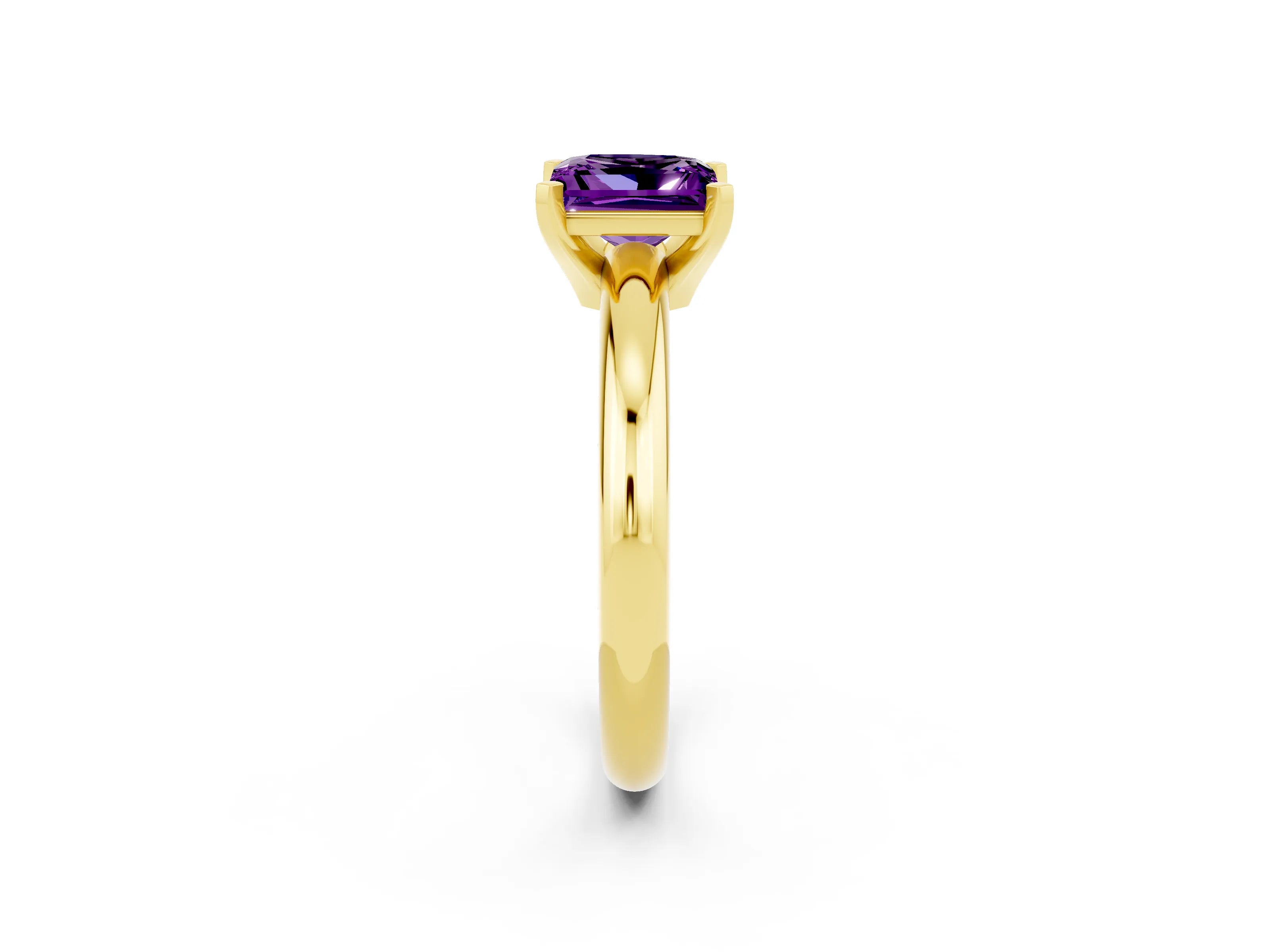 Yellow gold Princess Cut Amethyst Solitaire Engagement Ring with Round Band and Four-Prong Setting_2