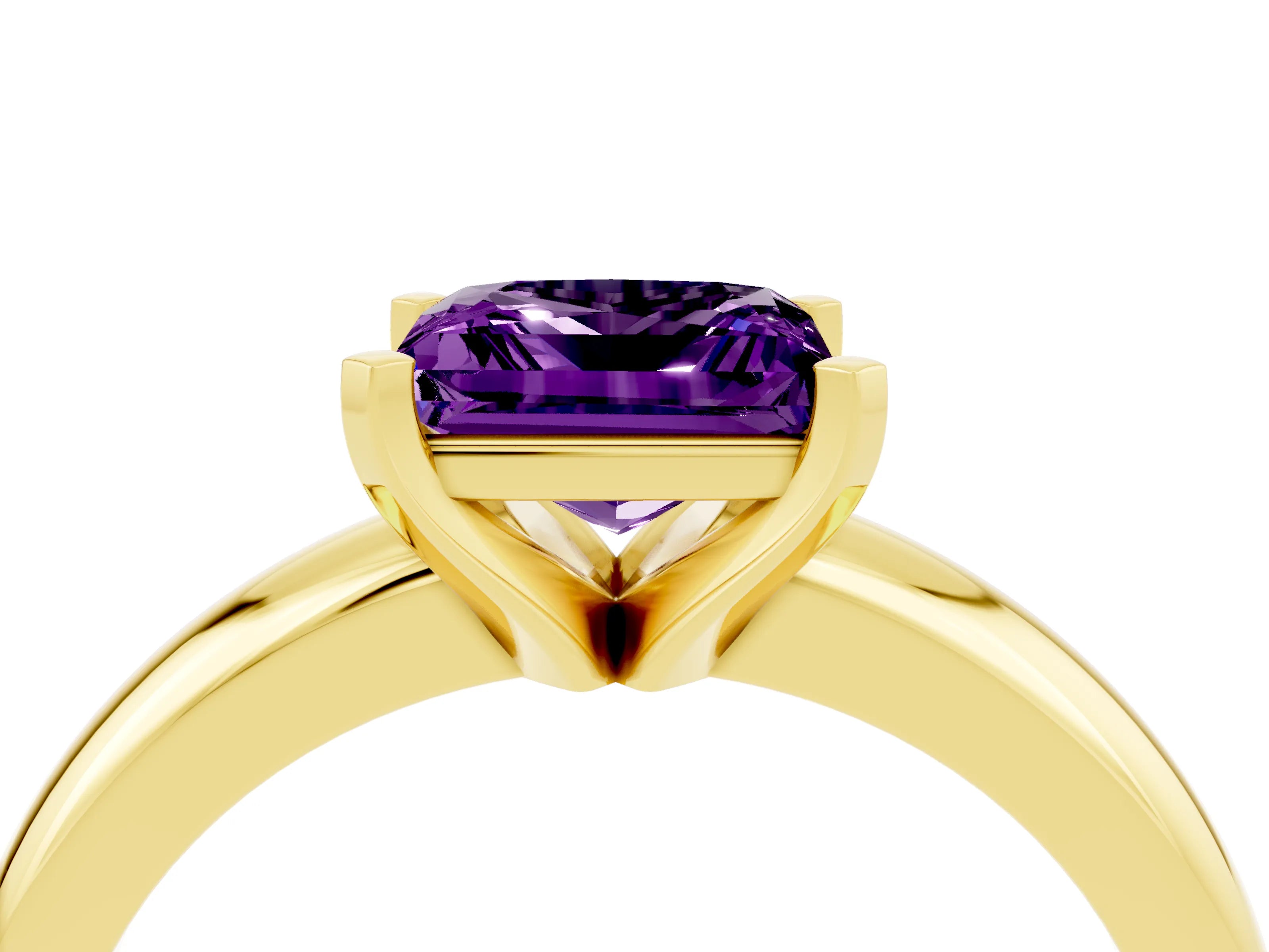 Yellow gold Princess Cut Amethyst Solitaire Engagement Ring with Round Band and Four-Prong Setting_4