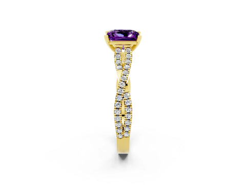 Yellow gold Princess Cut Amethyst Solitaire Engagement Ring with Twisted Pavé Band and Four-Prong Setting_14