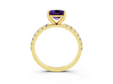 Yellow gold Princess Cut Amethyst Solitaire Pavé Band with Four-Prong Setting_3