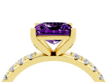 Yellow gold Princess Cut Amethyst Solitaire Pavé Band with Four-Prong Setting_4