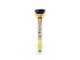Yellow gold Princess Cut Amethyst Solitaire Pavé Engagement Ring with Round Band and Prong Setting_14