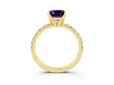 Yellow gold Princess Cut Amethyst Solitaire Pavé Engagement Ring with Round Band and Prong Setting_15