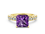 Yellow gold Princess Cut Amethyst Solitaire Pavé Engagement Ring with Round Band and Prong Setting_67